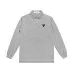 Chemise à manches longues CDG Polo grise avec logo cœur noir