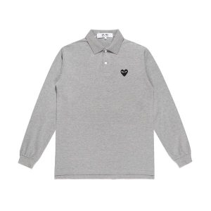 Chemise à manches longues CDG Polo grise avec logo cœur noir