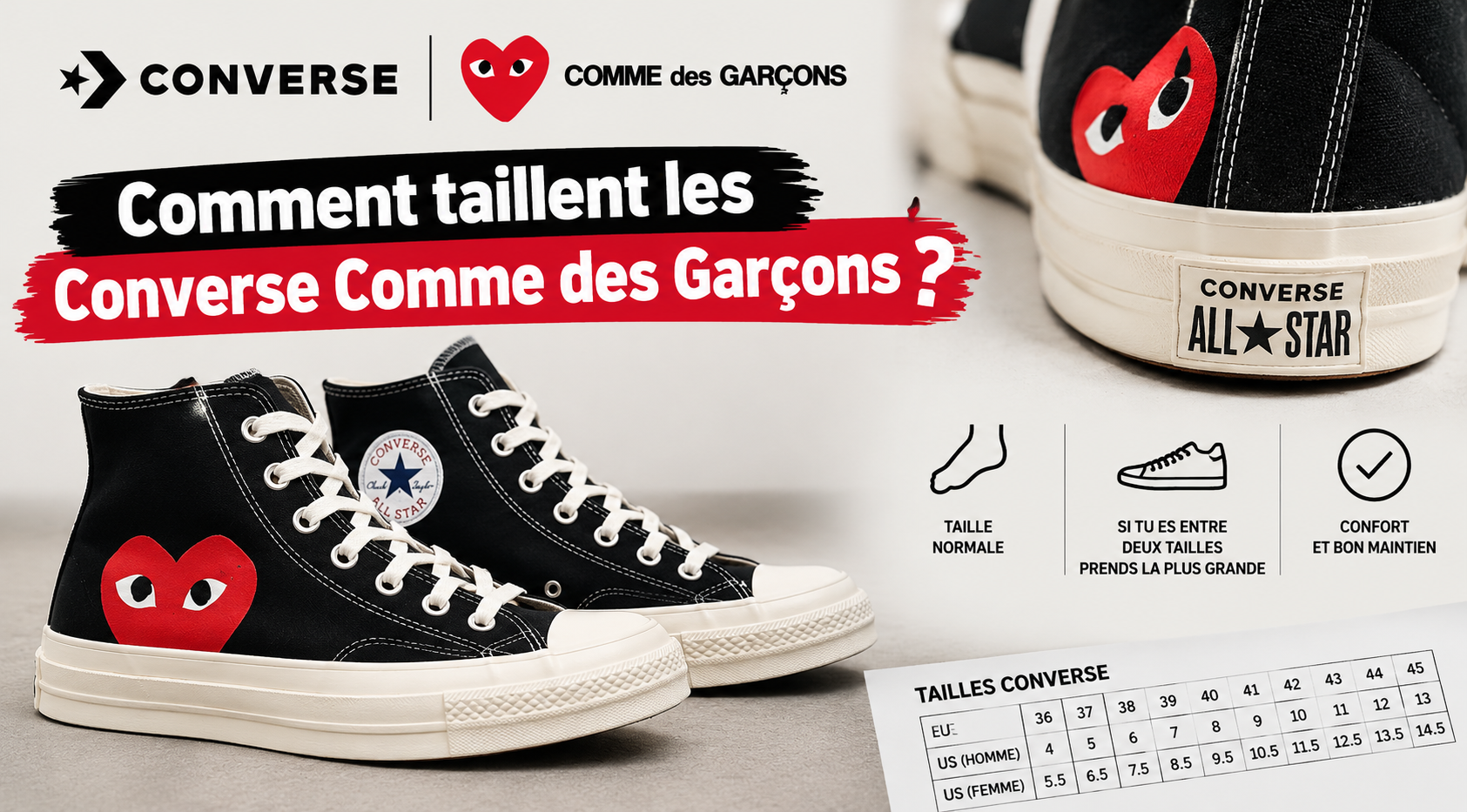 Guide des tailles Converse x Comme des Garçons